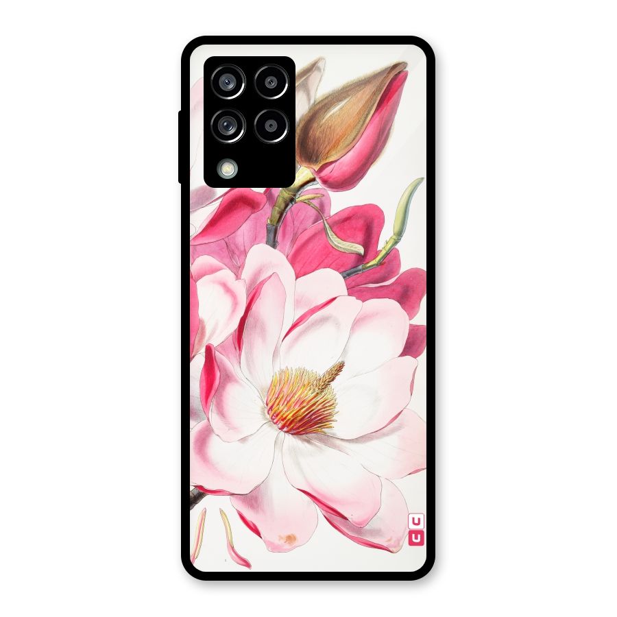 Pink Beautiful Flower Glass Back Case for Galaxy M53 5G
