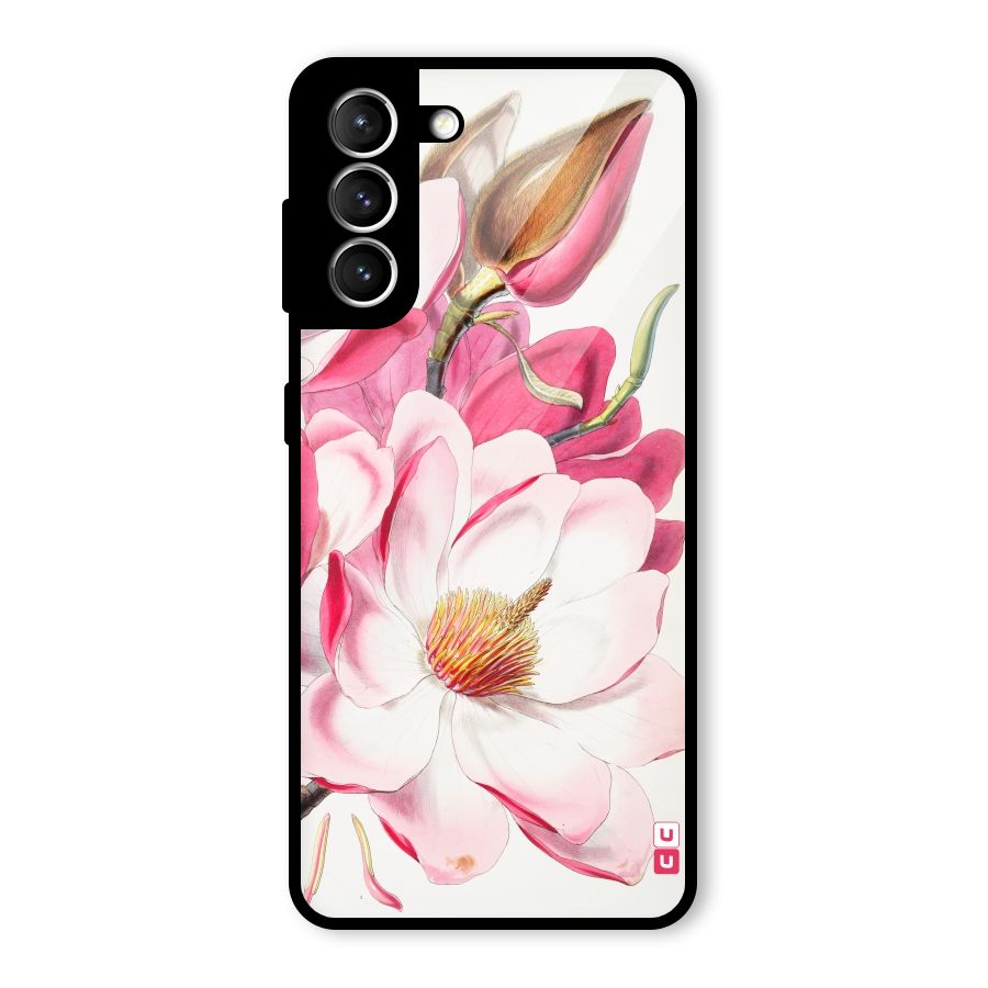 Pink Beautiful Flower Glass Back Case for Galaxy S21 5G