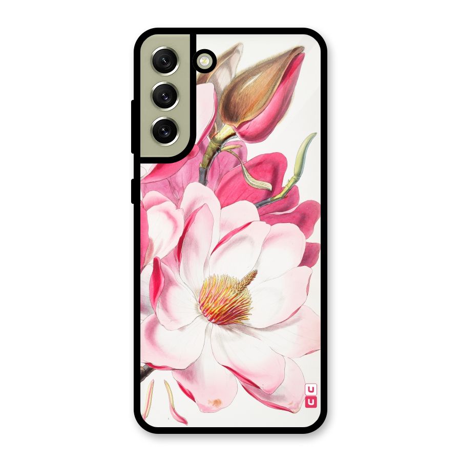 Pink Beautiful Flower Glass Back Case for Galaxy S21 FE 5G