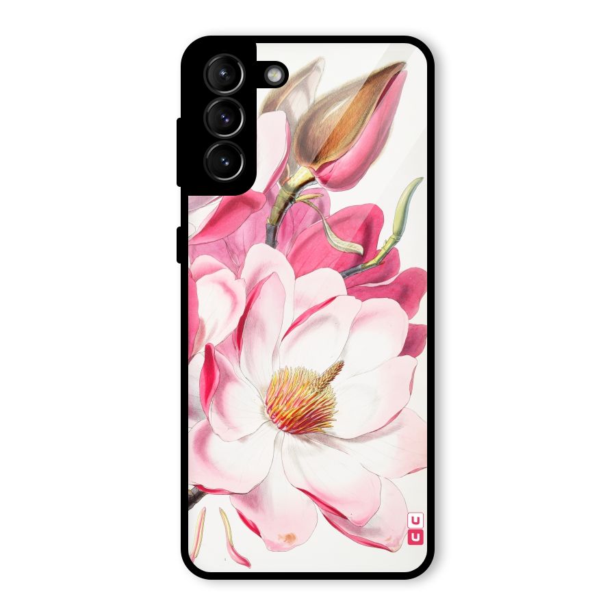 Pink Beautiful Flower Glass Back Case for Galaxy S21 Plus