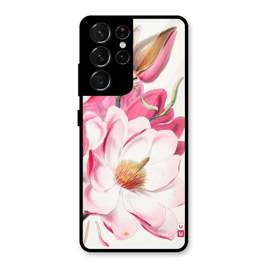 Pink Beautiful Flower Glass Back Case for Galaxy S21 Ultra 5G