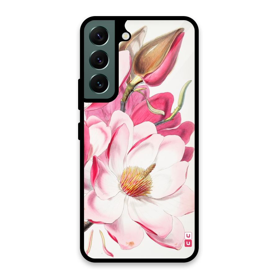 Pink Beautiful Flower Glass Back Case for Galaxy S22 5G