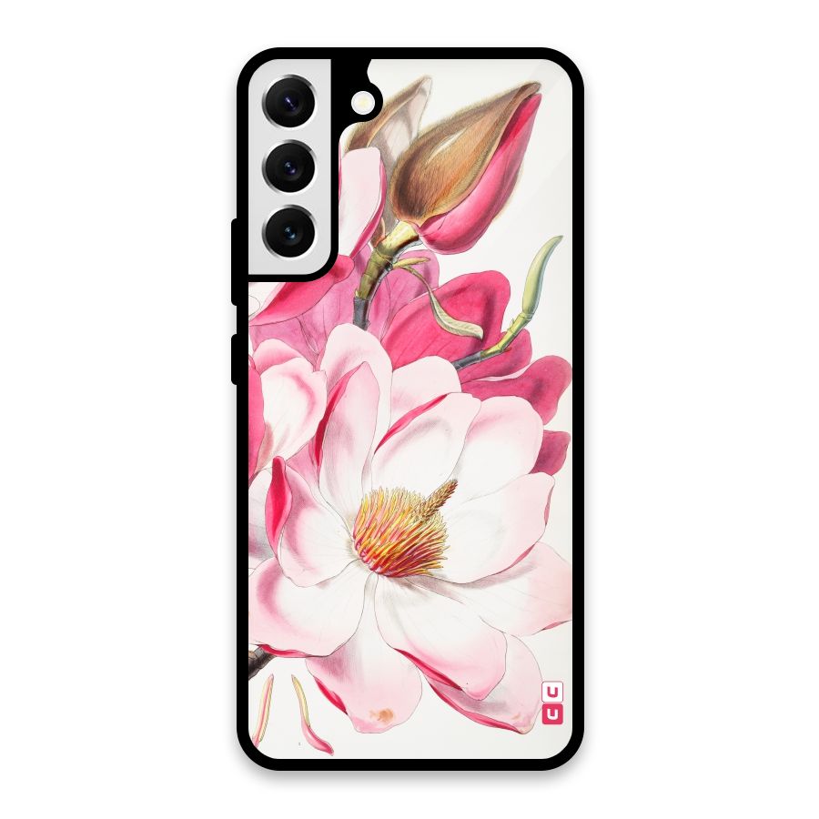 Pink Beautiful Flower Glass Back Case for Galaxy S22 Plus 5G