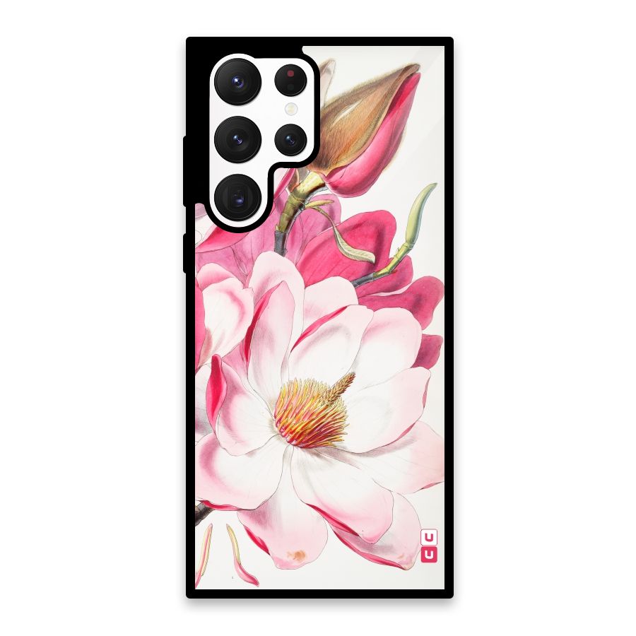 Pink Beautiful Flower Glass Back Case for Galaxy S22 Ultra 5G