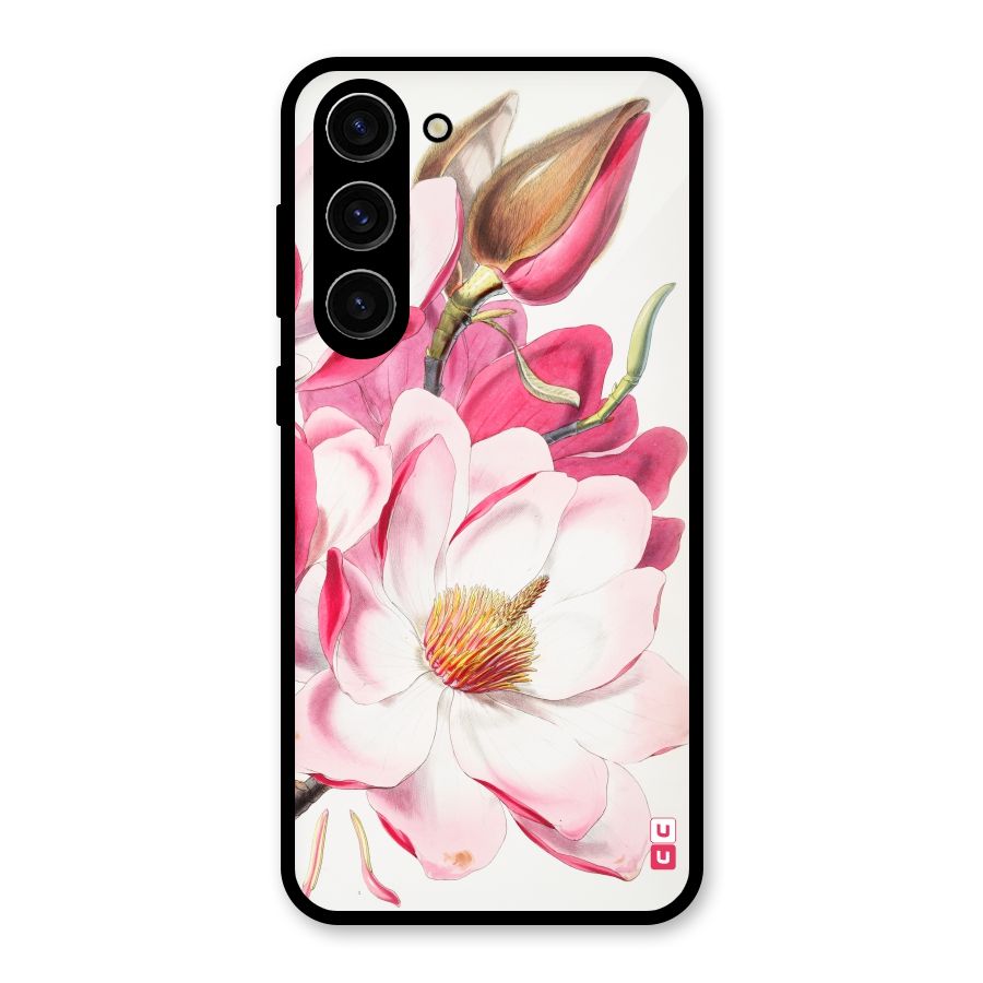 Pink Beautiful Flower Glass Back Case for Galaxy S23 Plus