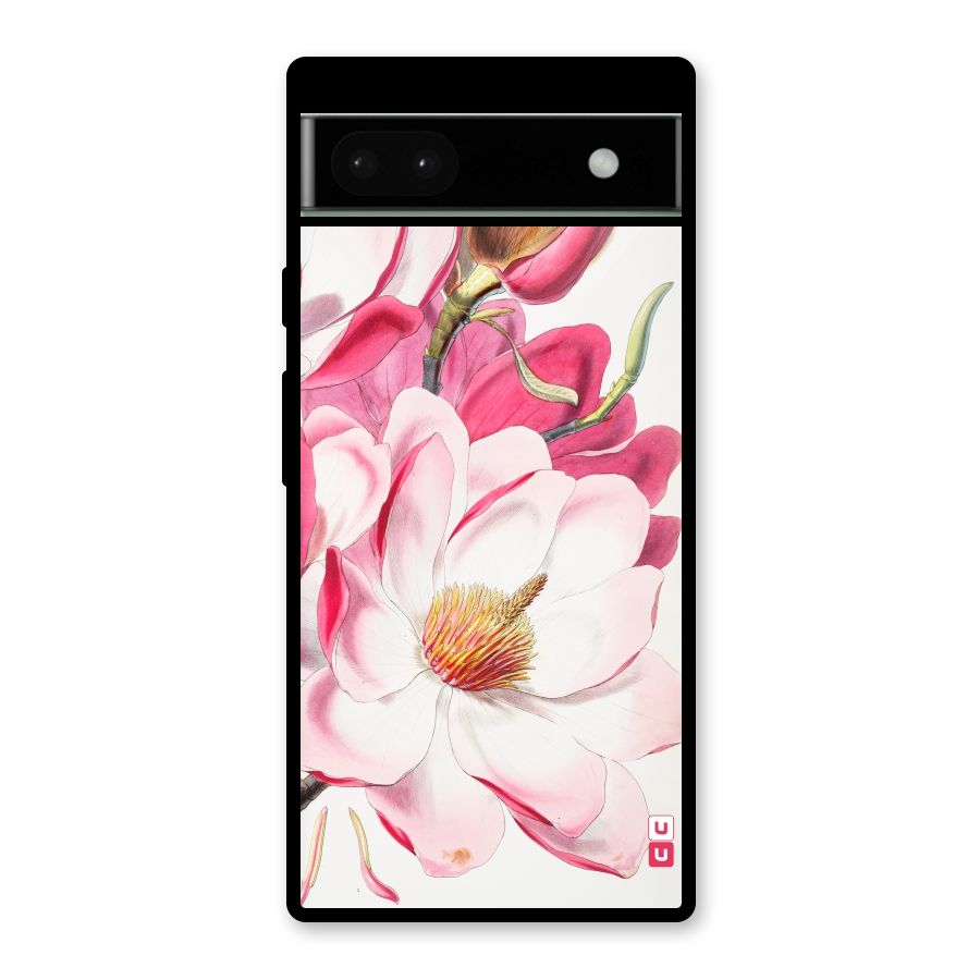 Pink Beautiful Flower Glass Back Case for Google Pixel 6a