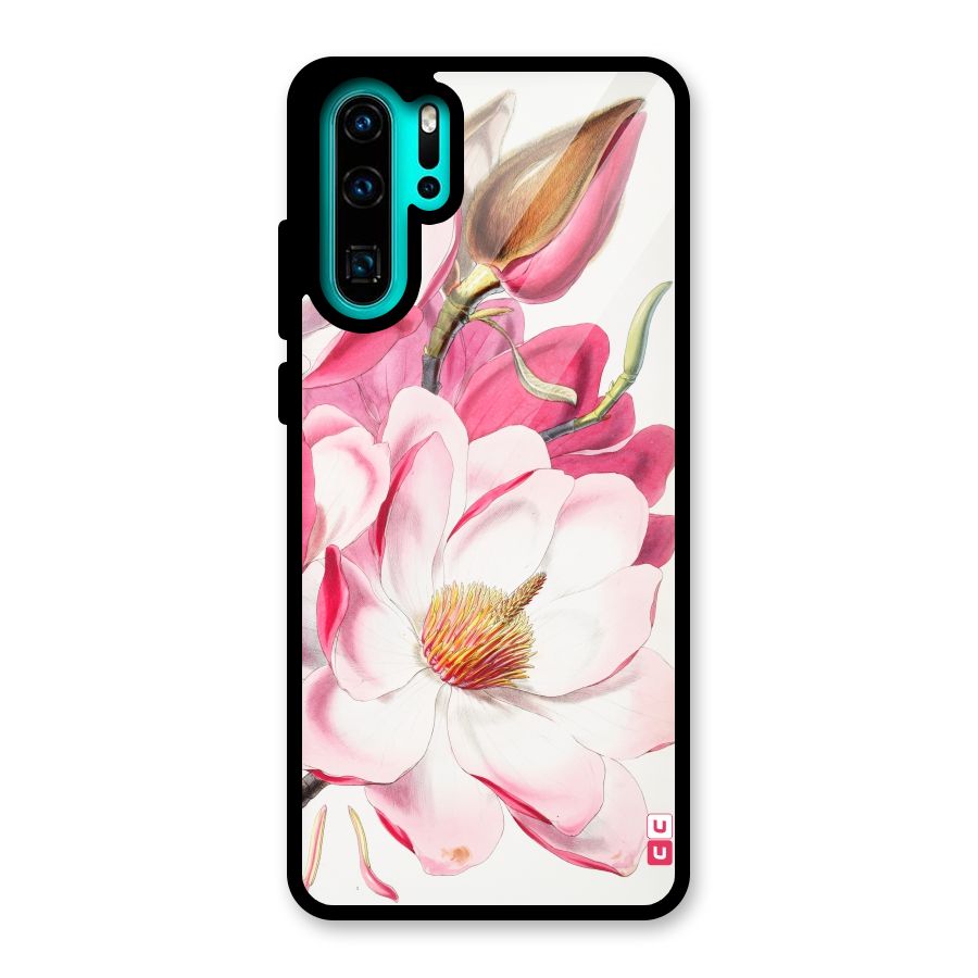 Pink Beautiful Flower Glass Back Case for Huawei P30 Pro