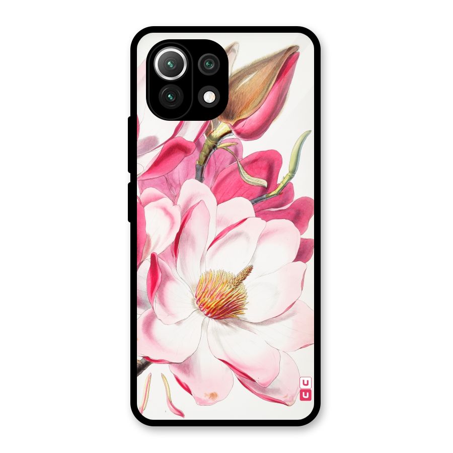 Pink Beautiful Flower Glass Back Case for Mi 11 Lite