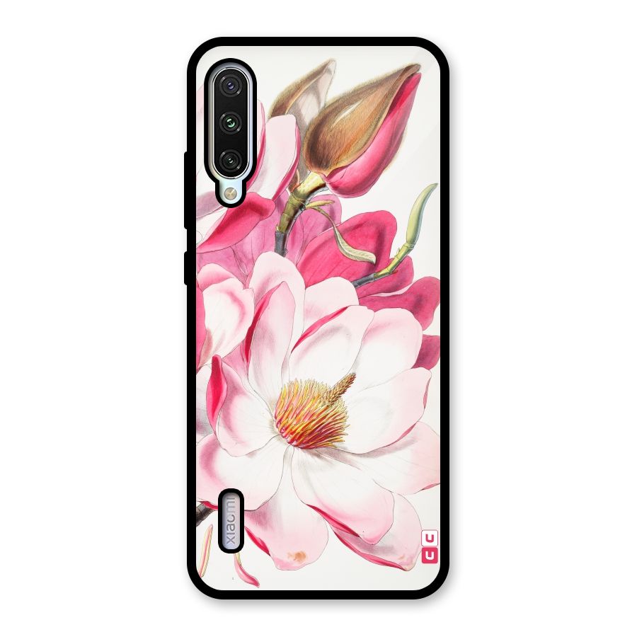 Pink Beautiful Flower Glass Back Case for Mi A3