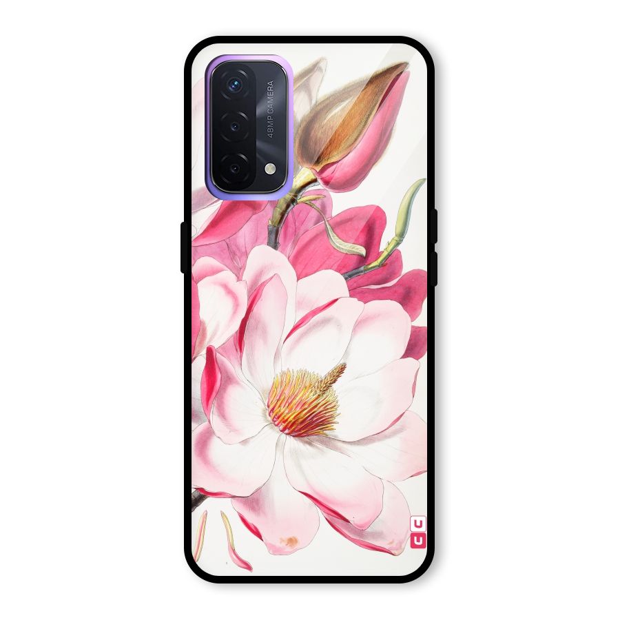 Pink Beautiful Flower Glass Back Case for Oppo A74 5G