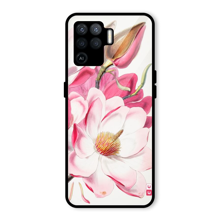 Pink Beautiful Flower Glass Back Case for Oppo F19 Pro