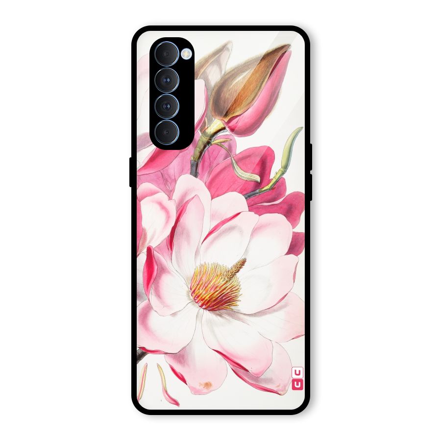 Pink Beautiful Flower Glass Back Case for Oppo Reno4 Pro