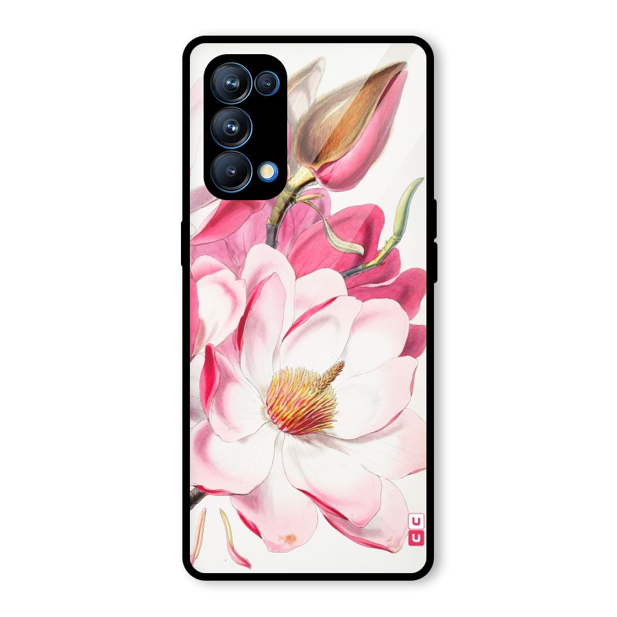 Pink Beautiful Flower Glass Back Case for Oppo Reno5 Pro 5G