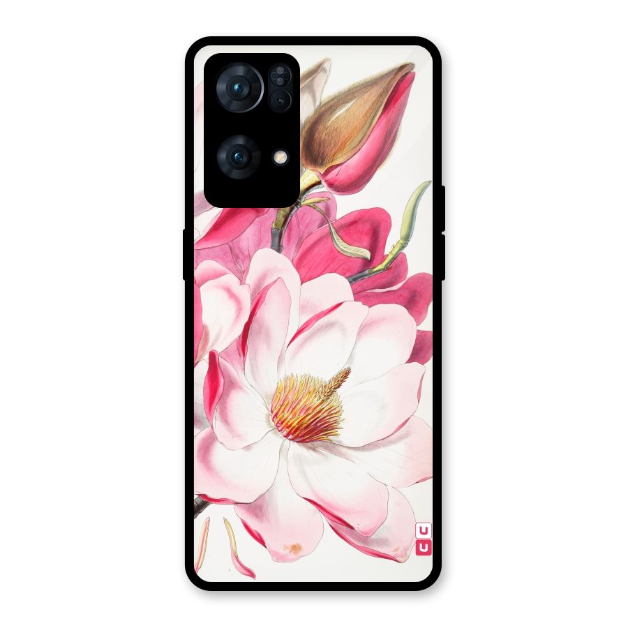 Pink Beautiful Flower Glass Back Case for Oppo Reno7 Pro 5G