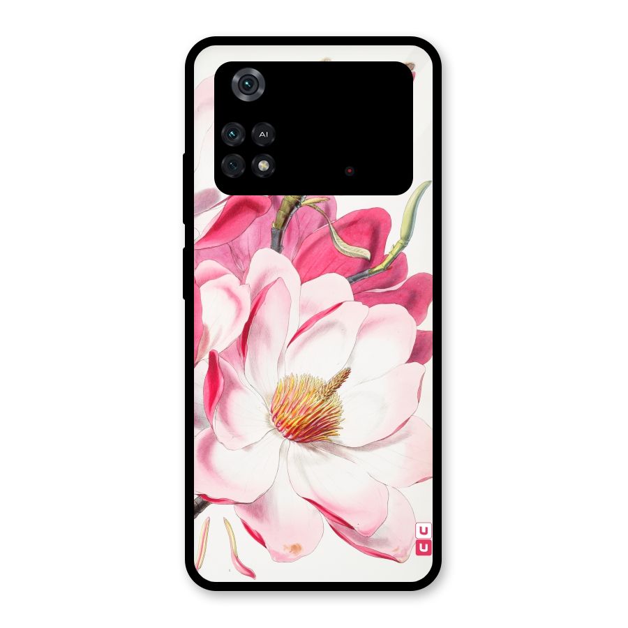 Pink Beautiful Flower Glass Back Case for Poco M4 Pro 4G