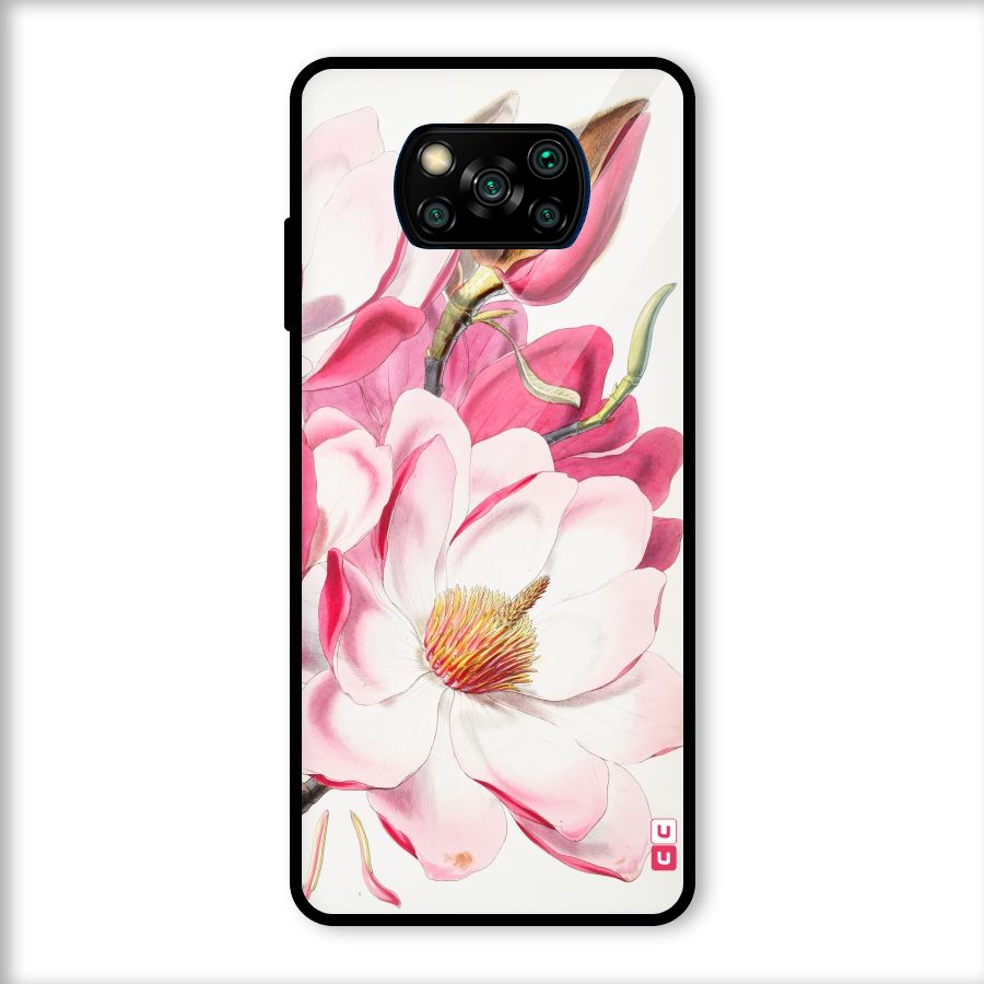 Pink Beautiful Flower Glass Back Case for Poco X3