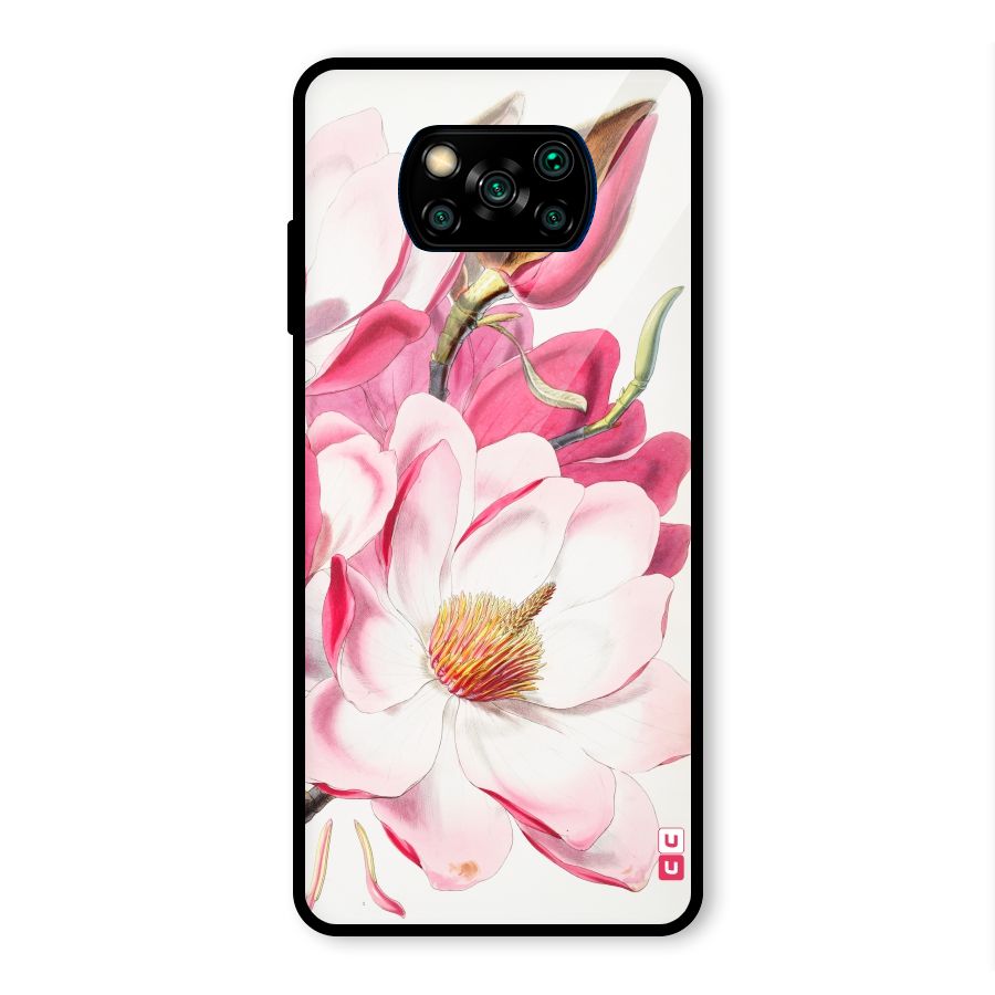 Pink Beautiful Flower Glass Back Case for Poco X3 Pro