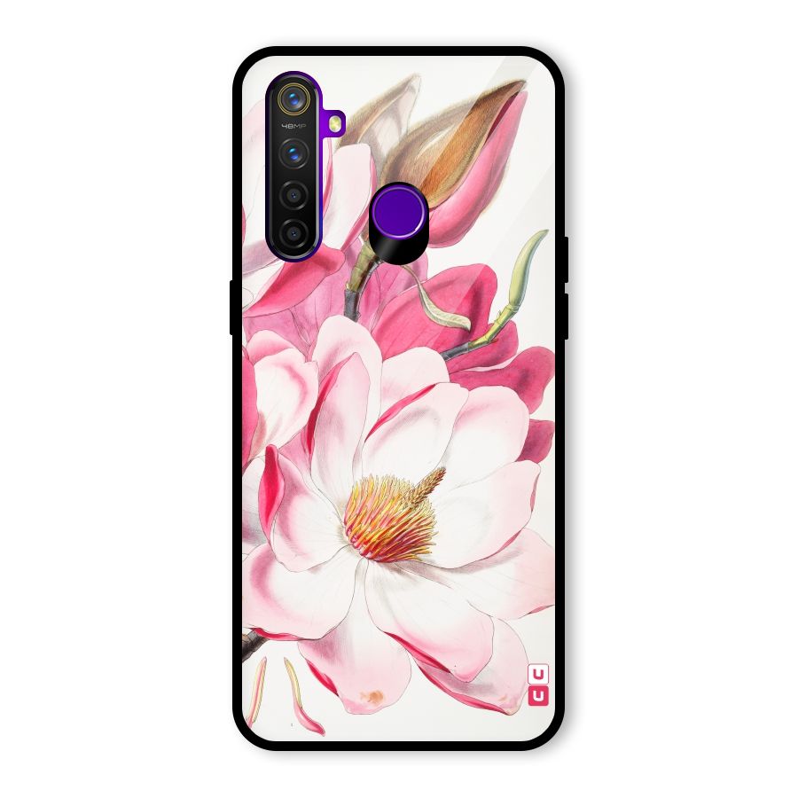 Pink Beautiful Flower Glass Back Case for Realme 5 Pro