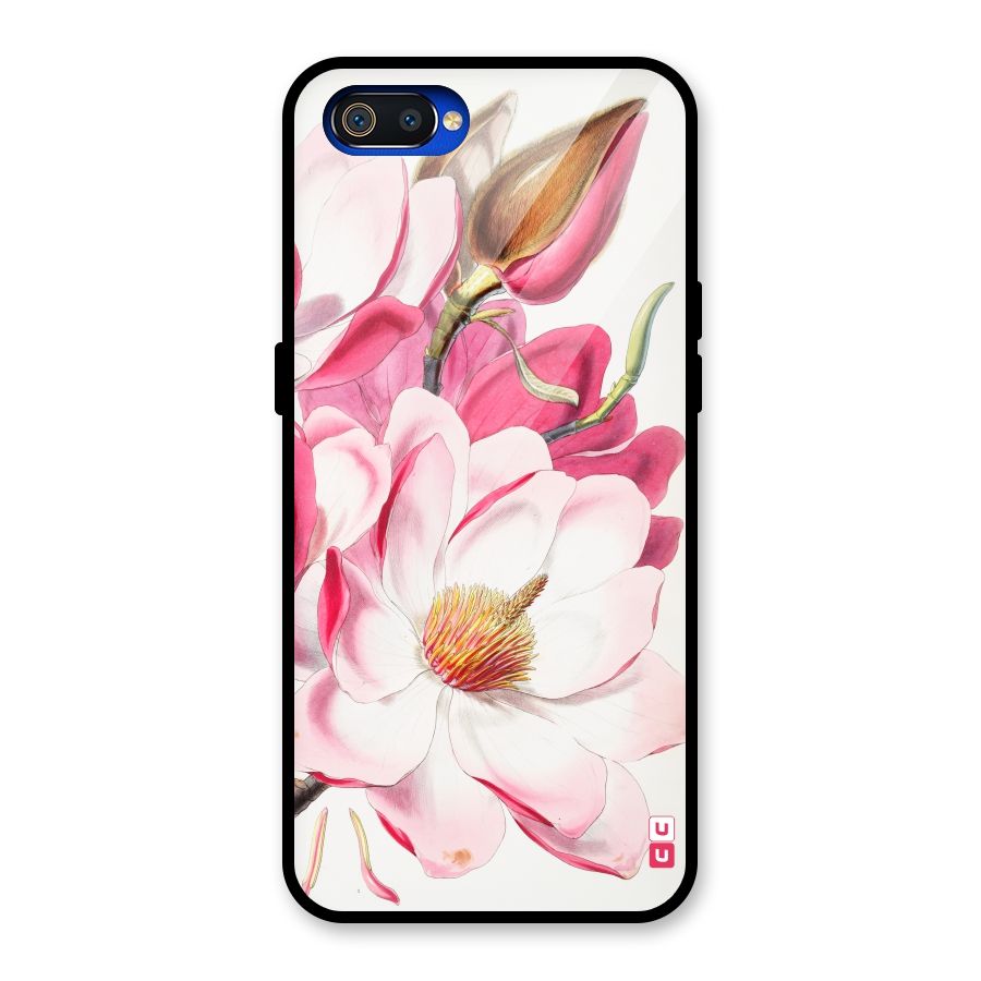 Pink Beautiful Flower Glass Back Case for Realme C2