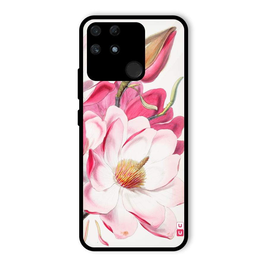 Pink Beautiful Flower Glass Back Case for Realme Narzo 50A