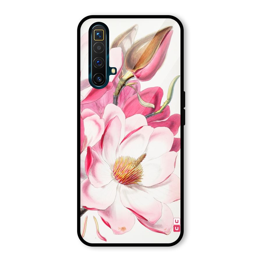 Pink Beautiful Flower Glass Back Case for Realme X3