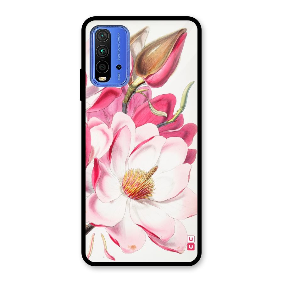Pink Beautiful Flower Glass Back Case for Redmi 9 Power