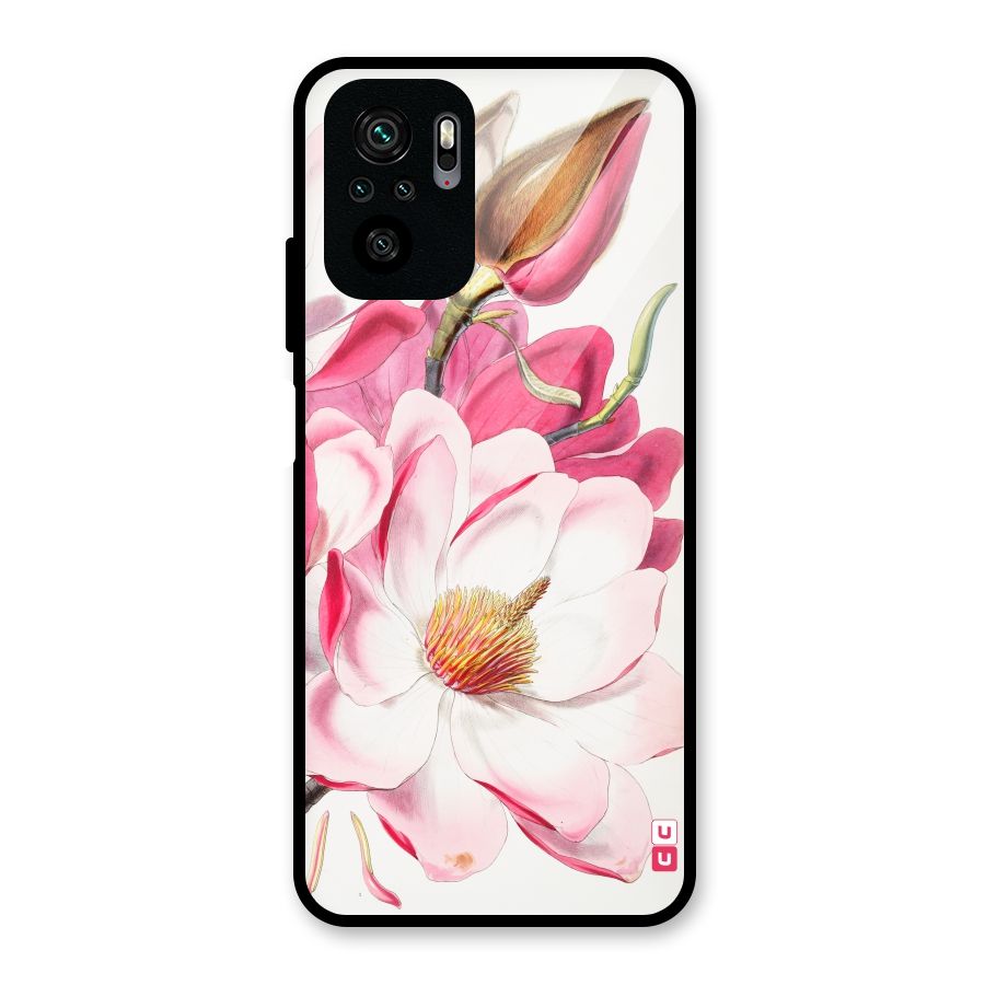 Pink Beautiful Flower Glass Back Case for Redmi Note 10S