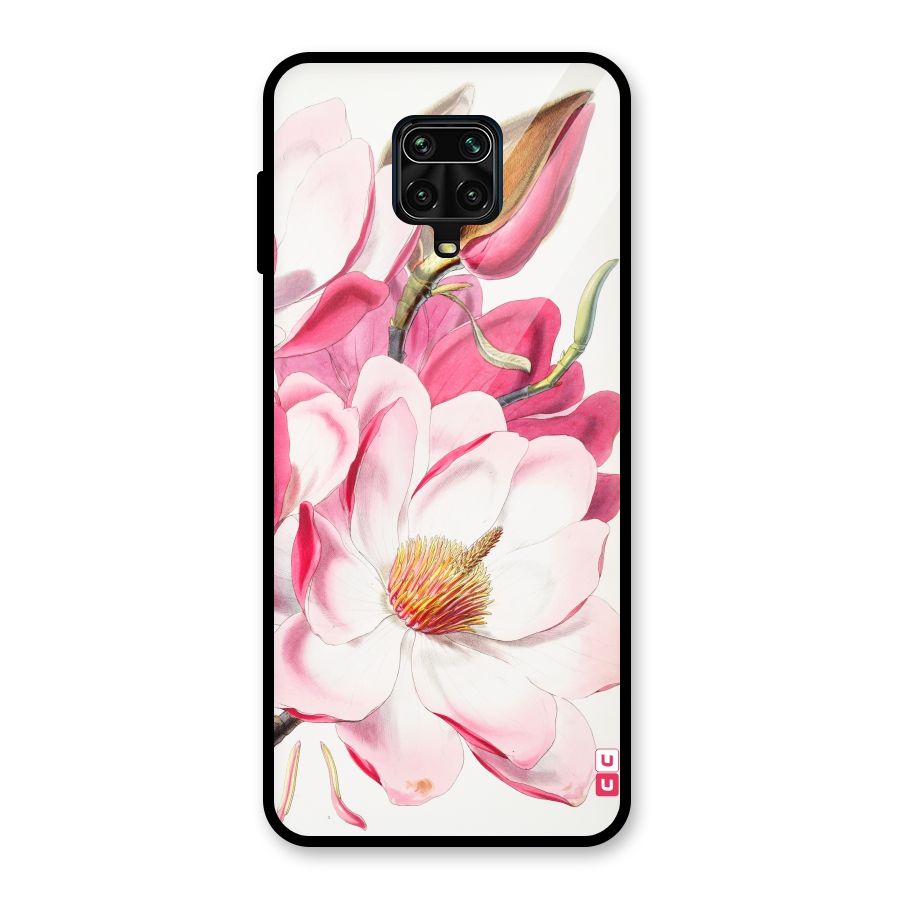 Pink Beautiful Flower Glass Back Case for Redmi Note 9 Pro
