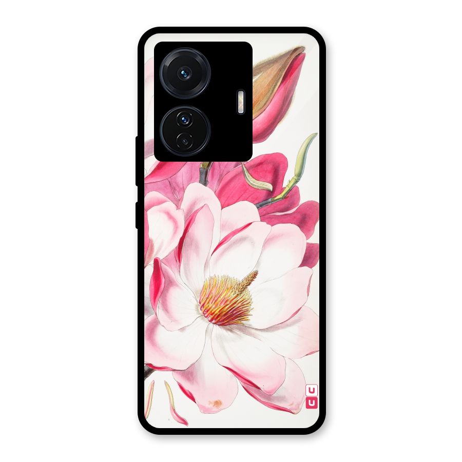 Pink Beautiful Flower Glass Back Case for Vivo T1 Pro
