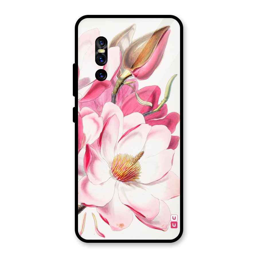 Pink Beautiful Flower Glass Back Case for Vivo V15 Pro