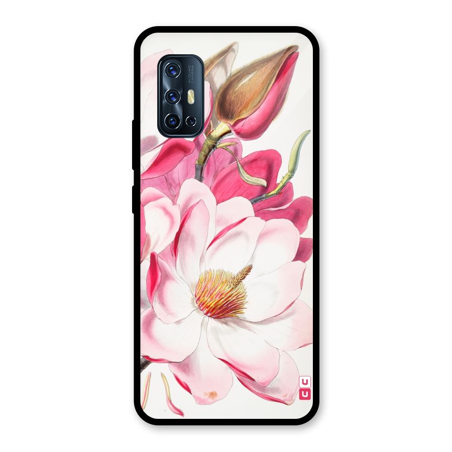 Pink Beautiful Flower Glass Back Case for Vivo V17