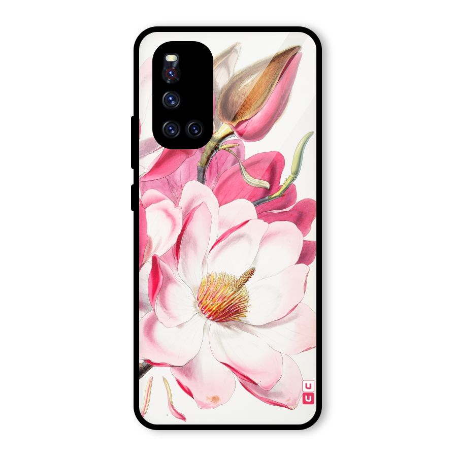 Pink Beautiful Flower Glass Back Case for Vivo V19