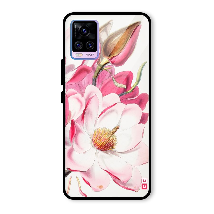 Pink Beautiful Flower Glass Back Case for Vivo V20 Pro