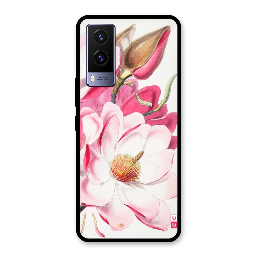 Pink Beautiful Flower Glass Back Case for Vivo V21e 5G