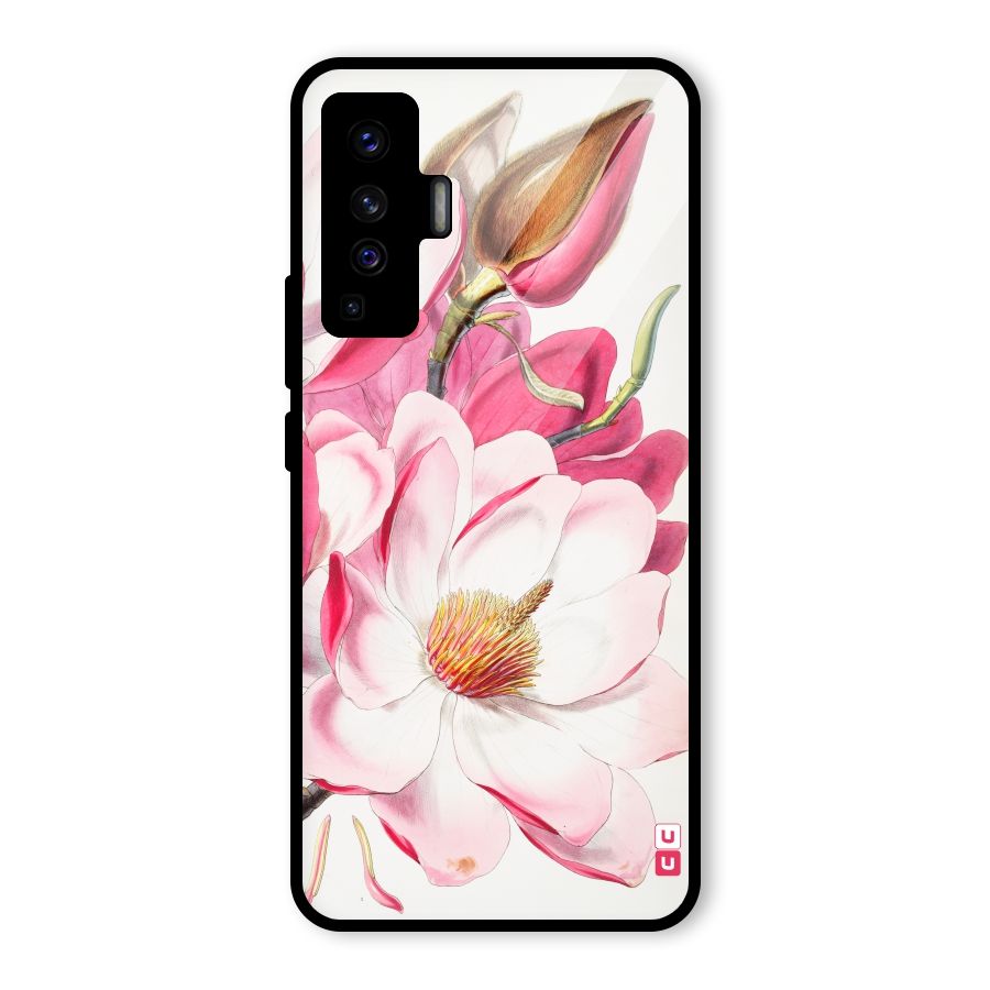 Pink Beautiful Flower Glass Back Case for Vivo X50