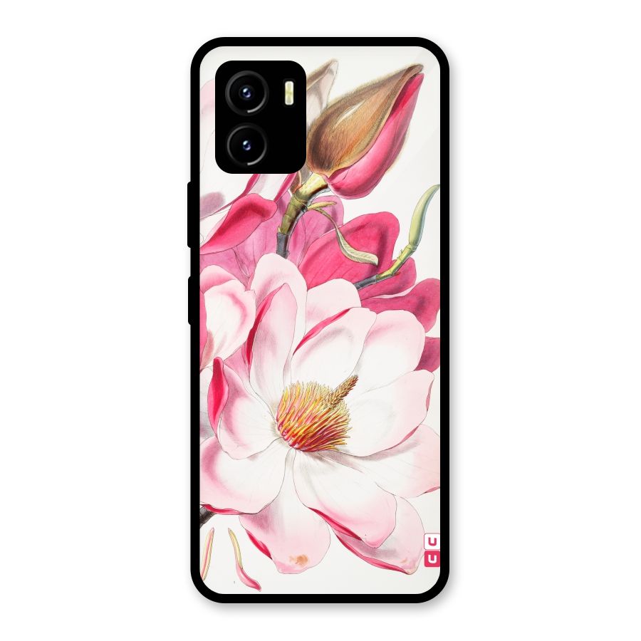 Pink Beautiful Flower Glass Back Case for Vivo Y15s