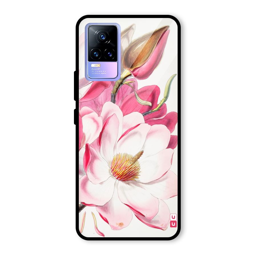 Pink Beautiful Flower Glass Back Case for Vivo Y73