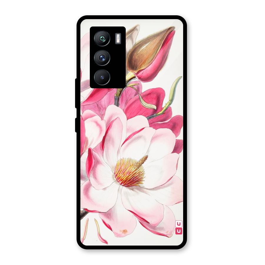 Pink Beautiful Flower Glass Back Case for Vivo iQOO 9 SE