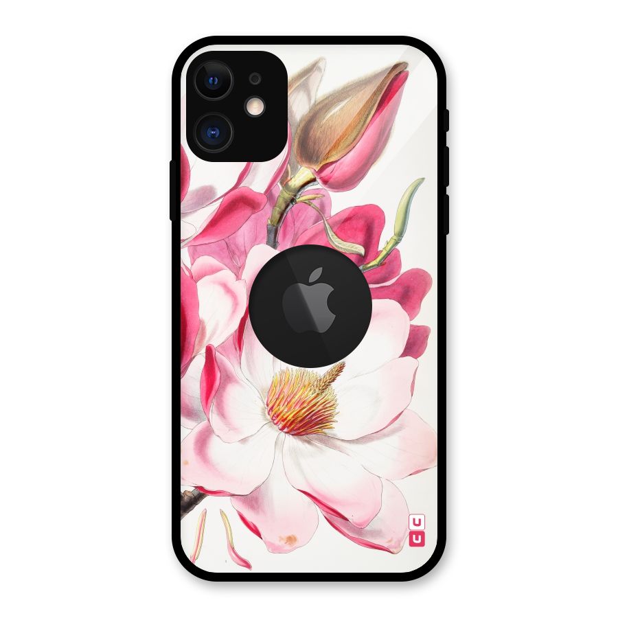 Pink Beautiful Flower Glass Back Case for iPhone 11 Logo Cut