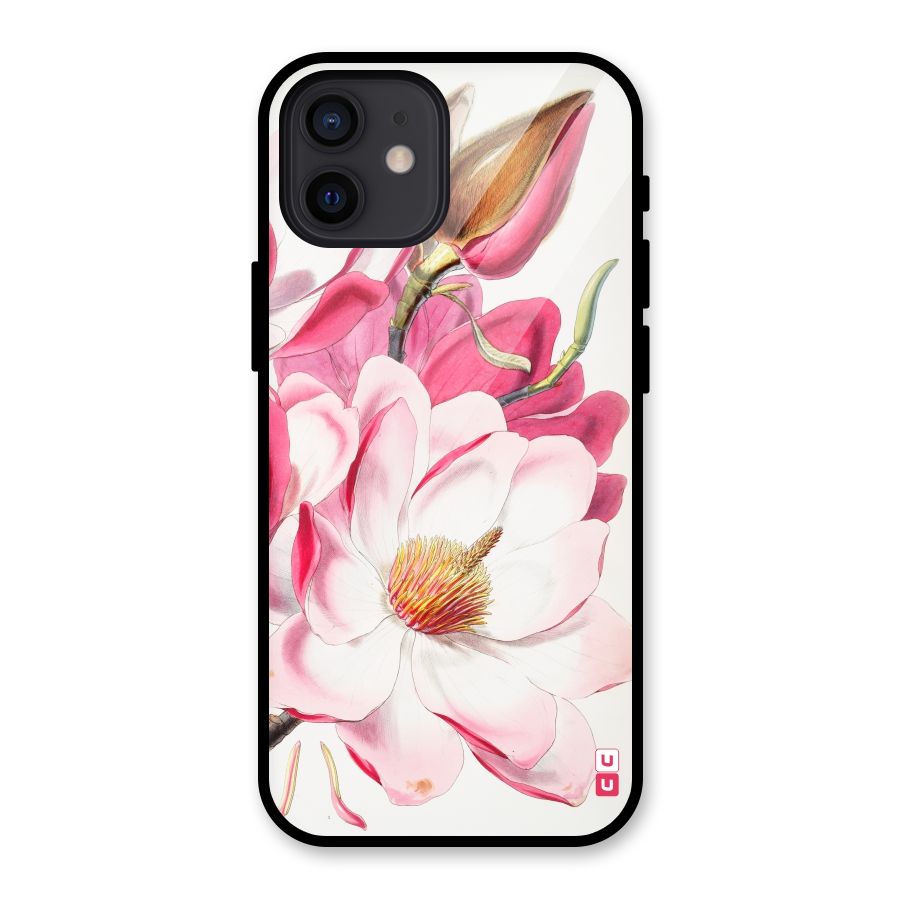 Pink Beautiful Flower Glass Back Case for iPhone 12