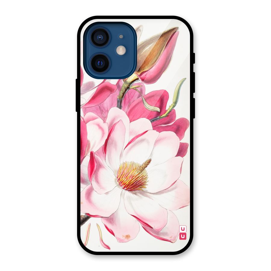 Pink Beautiful Flower Glass Back Case for iPhone 12 Mini