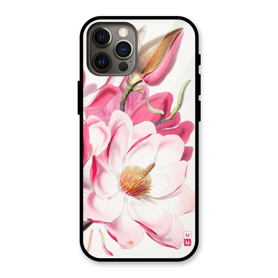 Pink Beautiful Flower Glass Back Case for iPhone 12 Pro