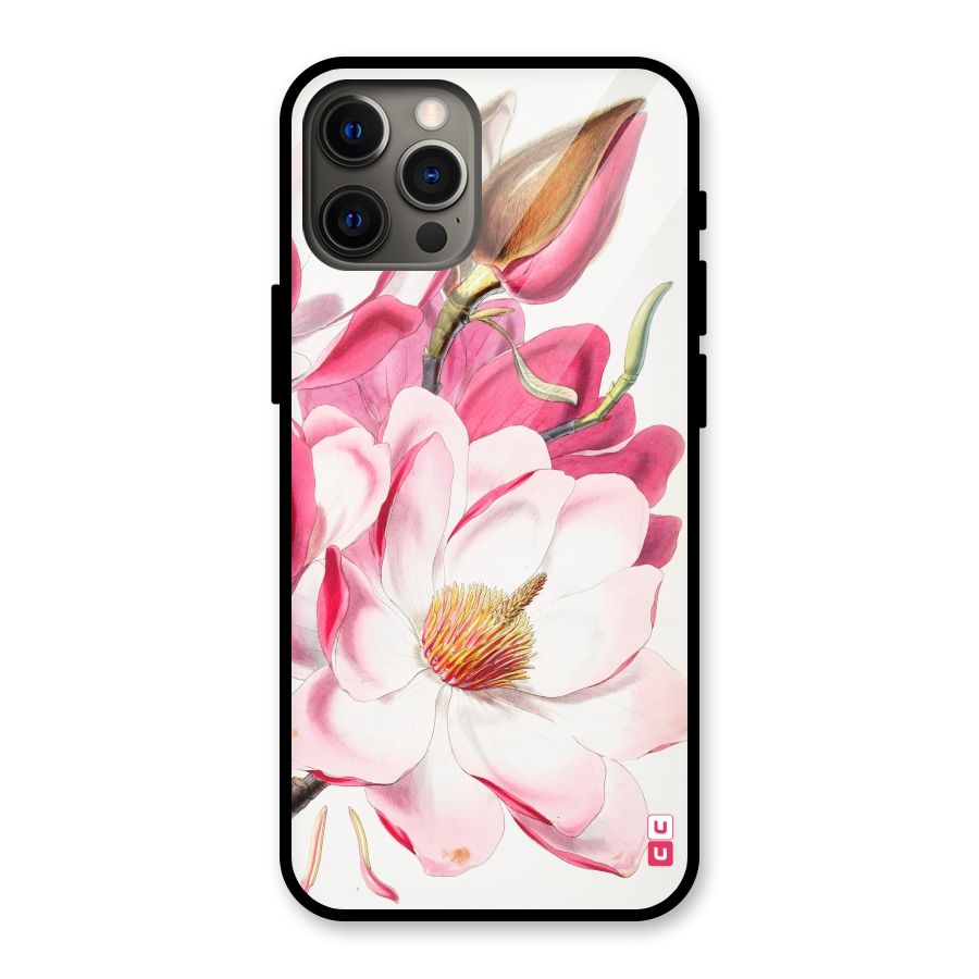 Pink Beautiful Flower Glass Back Case for iPhone 12 Pro Max
