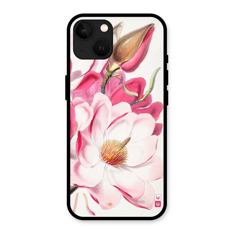 Pink Beautiful Flower Glass Back Case for iPhone 13