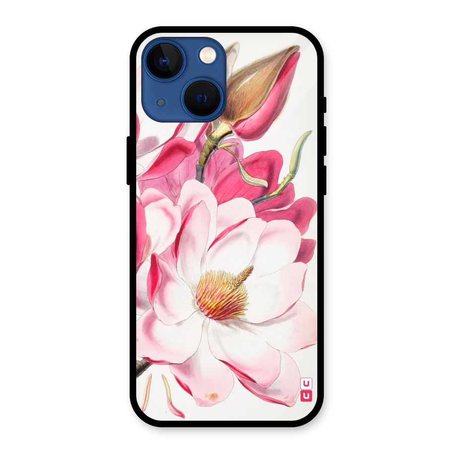 Pink Beautiful Flower Glass Back Case for iPhone 13 Mini
