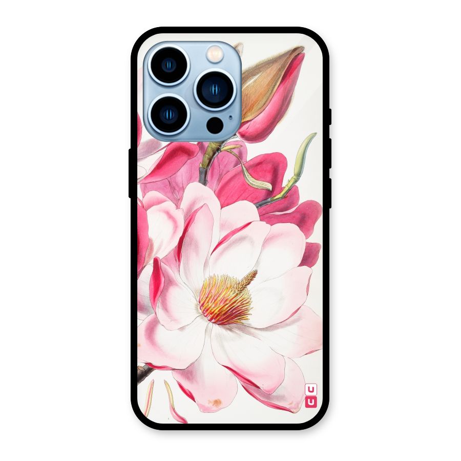 Pink Beautiful Flower Glass Back Case for iPhone 13 Pro