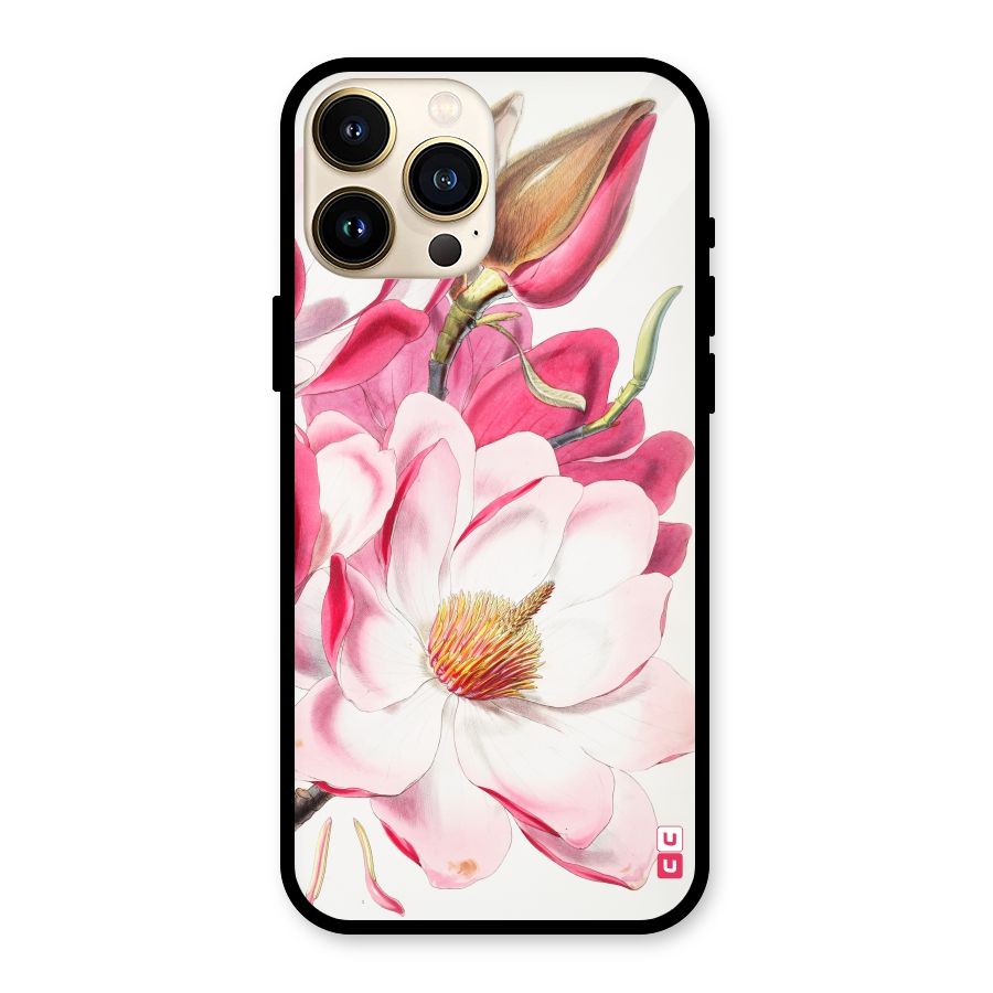 Pink Beautiful Flower Glass Back Case for iPhone 13 Pro Max