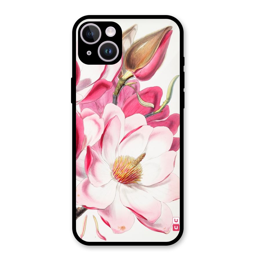 Pink Beautiful Flower Glass Back Case for iPhone 14 Plus
