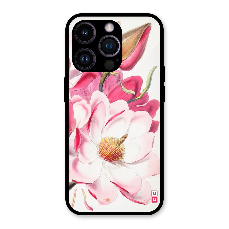 Pink Beautiful Flower Glass Back Case for iPhone 14 Pro