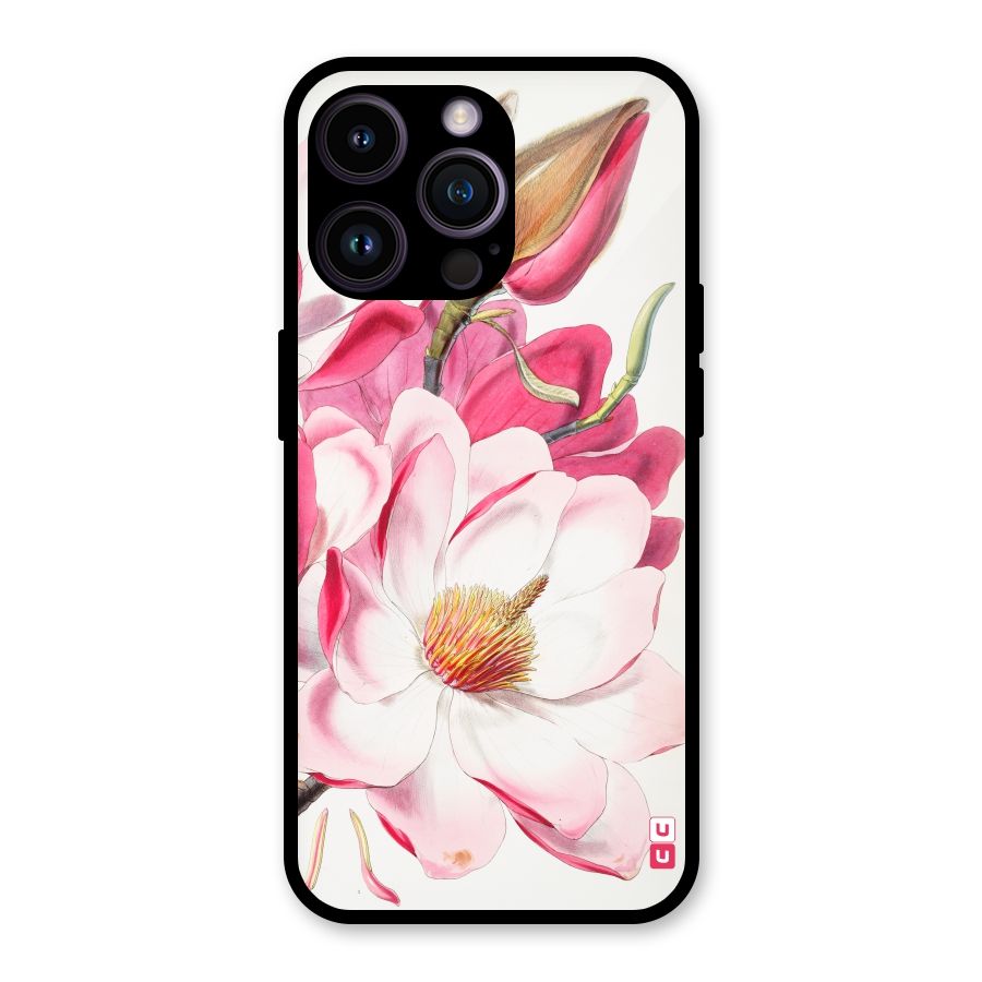 Pink Beautiful Flower Glass Back Case for iPhone 14 Pro Max